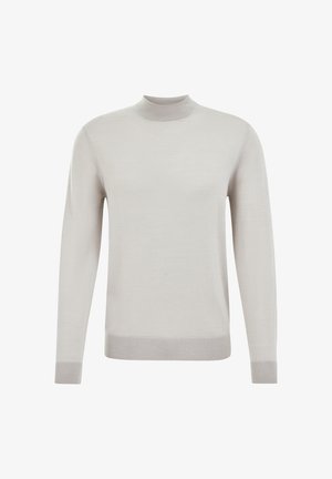 Pull gris clair, col rond, manches longues, texture en maille lisse, poignets et ourlet ajustés, design minimaliste sans motifs ni embellissements.