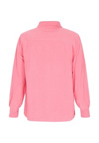 Camicia a maniche lunghe in corduroy rosa brillante, con collo a stella, texture a coste e spacchetti laterali all'orlo per facilitare i movimenti.