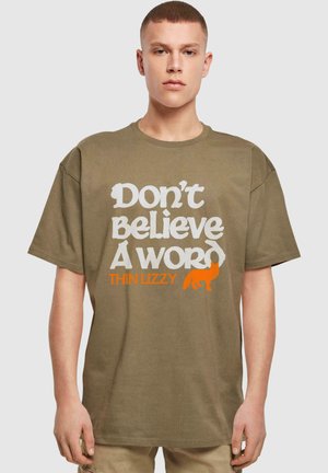 Merchcode THIN LIZZY - DONT BELIEVE A WORD FOX HEAVY - T-shirts med print - olive
