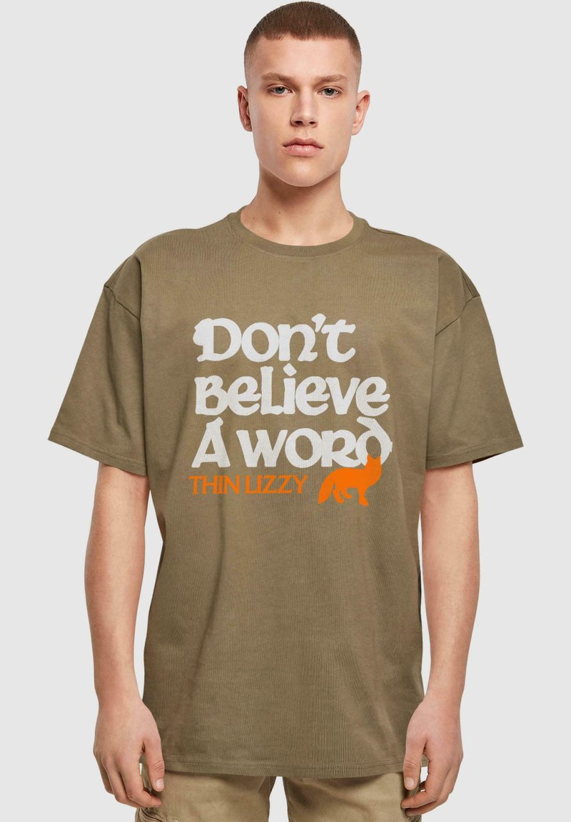 Merchcode THIN LIZZY - DONT BELIEVE A WORD FOX HEAVY - T-shirts med print - olive