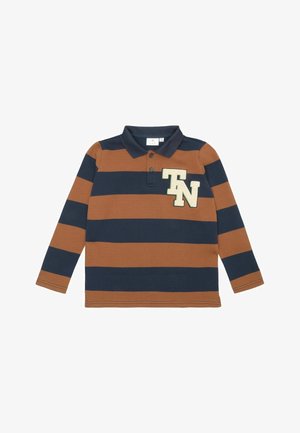 Ilgis rankovėmis polo marškiniai su tamsiai mėlynomis ir rudos horizontaliomis juostelėmis, apykakle ir siuvinėtu "TN" ženklu ant krūtinės. Pagaminta iš medvilnės.