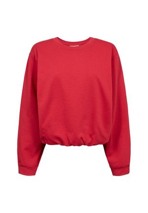 Rode trui met lange mouwen en ronde hals, elastische tailleband en manchetten, effen ontwerp, comfortabele pasvorm.