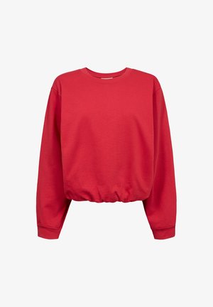 Rode trui met lange mouwen en ronde hals, elastische tailleband en manchetten, effen ontwerp, comfortabele pasvorm.