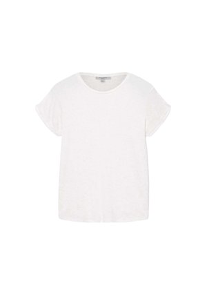 Hvid kortærmet t-shirt med rund halsudskæring, lavet af letvægtsstof med en subtil tekstur og en afslappet pasform.