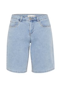 Shorts in denim azzurro chiaro con taglio dritto, cinque tasche e cintura a passanti. Dotati di chiusura con bottone e accenti di cucitura minimal.