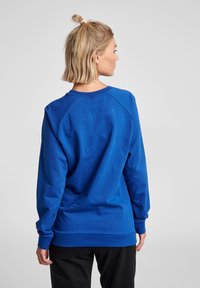 Felpa blu con maniche lunghe, polsini a costine e scollatura rotonda. Tessuto morbido di un colore uniforme e una vestibilità casual e rilassata.