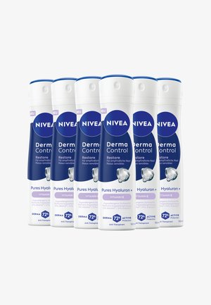 NIVEA Derma Control anti-transpirant bottles in white and blue, featuring a sleek design, 150ml capacity, and prominent product labeling.