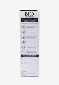 BiO Phytorelax kosmetiklåda, vit med svart text, har ikoner för ekologisk certifiering och detaljer om naturliga ingredienser och återvinningsbarhet.