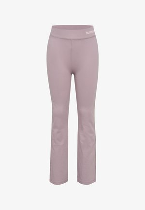 Pantalon de sport ajusté violet clair avec légère évasement aux chevilles et logo « hummel » à la taille.