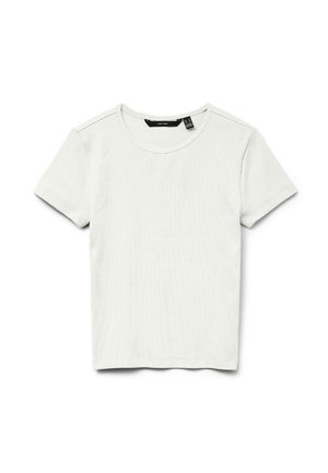 T-shirt blanc uni à manches courtes en coton côtelé, avec col rond, présenté à plat sur fond blanc.