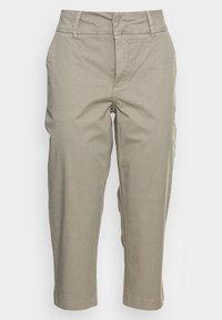 Béžové zkrácené kalhoty ze směsice bavlny se straight střihem, vybavené poutky na pás, předními kapsami a bočními švy.