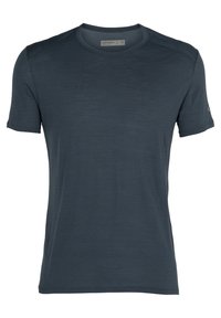 Tmavě modré tričko s krátkým rukávem vyrobené z prodyšného materiálu. Má kulatý výstřih a texturované akcenty na ramenou. Vhodné pro aktivní nošení.