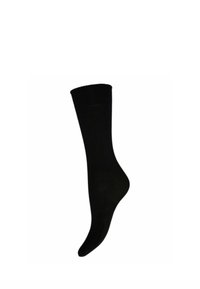 Schwarze Knöchelsocken, glatte Textur, einfarbig, Standardhöhe, nahtlose Zehenpartie, elastischer Bund, geeignet für Freizeit- oder formelle Kleidung.