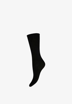 Schwarze Knöchelsocken, glatte Textur, einfarbig, Standardhöhe, nahtlose Zehenpartie, elastischer Bund, geeignet für Freizeit- oder formelle Kleidung.