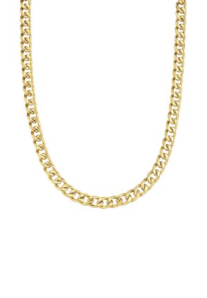 Collier en chaîne dorée avec des maillons ovales entrelacés, texture lisse et finition brillante. Aucun embellissement ni détail supplémentaire présent.