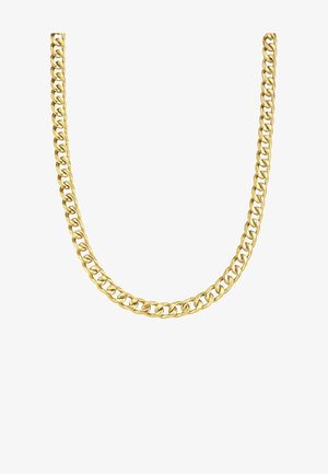 Halskette aus goldfarbenem Metall mit ineinandergreifenden ovalen Gliedern, glatter Textur und glänzendem Finish. Keine Verzierungen oder zusätzlichen Details vorhanden.