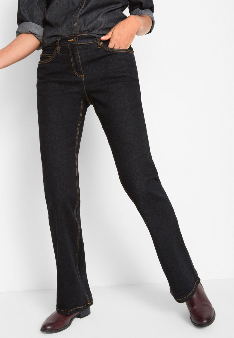 QCHENG Femme Jeans Bootcut Taille Haute Push Up Evasée Jambe Large