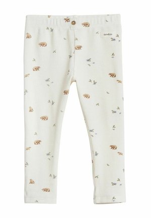 Puuvillaiset legginsit kermaisen värisinä, joissa on teksturoitu vohveli-kuvio. Mukana karhu- ja kukkakuosi. Joustava vyötärönauha, jossa on nappidetail.