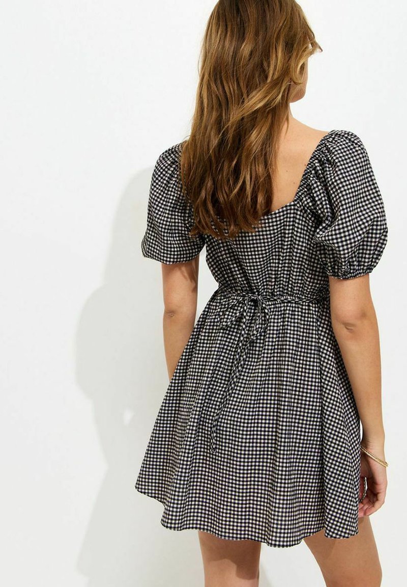 New Look GINGHAM MILKMAID MINI DRESS - Day dress - black pattern/black -  Zalando