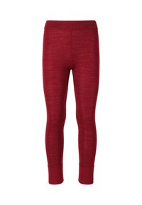 Röda leggings gjorda av mjukt tyg, med en kroppsnära design och ribbad midja vid anklarna samt en slät midjeband.