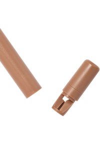 Brown plastic tube and cap with a smooth finish. The cap has a cutting edge design, allowing for functional use.