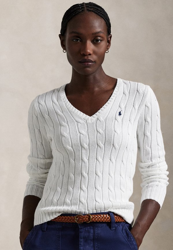 CABLE KNIT COTTON V NECK SWEATER - Jumper2