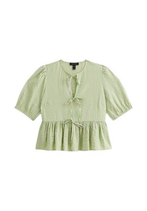 New Look STRIPED TIE FRONT PEPLUM - Blouse - green pattern
