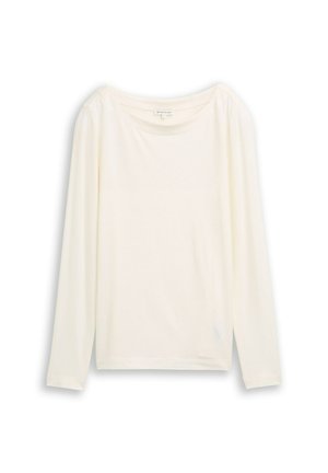 Langsleeve t-shirt in off-white stof, met een wijde halslijn, een Relaxed fit en een zachte textuur. Eenvoudig ontwerp zonder patronen of accenten.
