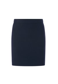 Gonna blu navy con una silhouette aderente, texture liscia e vita standard. Nessun motivo visibile o dettagli hardware.