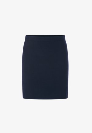 Mørkeblå nederdel med en tætsiddende silhuet, glat tekstur og en standard taljeelastik. Ingen synlige mønstre eller hardware-detaljer.