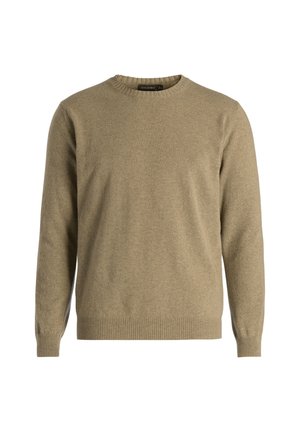 Beige neulepaita, jossa on pyöreä kaula-aukko, pitkät hihat sekä joustavat resorit hihansuissa ja helmassa. Pehmeä kuitu, kevyt muotoilu ja minimaalinen viimeistely.