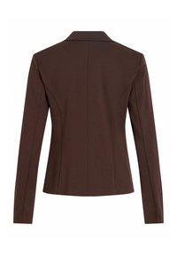 Veste blazer marron cintrée avec manches longues et dos ajusté, vue de dos sur fond blanc.