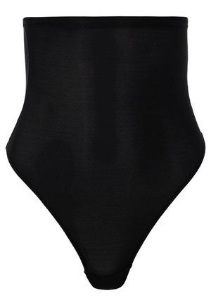 Musta korkeavyötäröinen thong-bodysuit, joka on valmistettu sileästä ja venyvästä kankaasta. Ominaisuuksiin kuuluu tyylikäs muotoilu, jossa on minimaalisesti saumoja ja tiukka istuvuus.