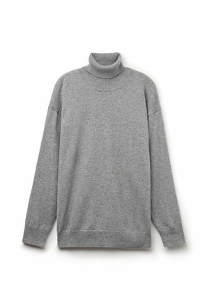 Grå turtleneck sweater lavet af blødt strikmateriale, med ribbede kanter og manchetter, afslappet pasform og sænket skuldersømme.