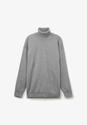 Grå turtleneck sweater lavet af blødt strikmateriale, med ribbede kanter og manchetter, afslappet pasform og sænket skuldersømme.