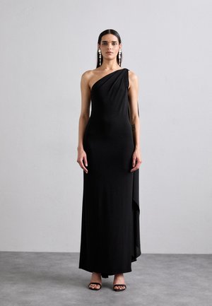 ONE SHOULDER DRAPED DRESS - Jerseyjurk - black