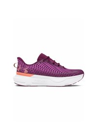 Scarpa sportiva viola con superiore in rete caratterizzato da un motivo a onde, suola intermedia bianca e dettagli arancioni. Design testurizzato con suola imbottita.