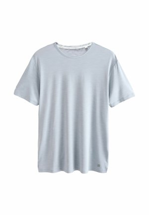 Light blue short-sleeve t-shirt made of smooth fabric, featuring a crew neck, relaxed fit, and subtle texture throughout.