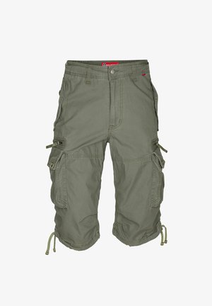 Maslinasto zeleni cargo kratke hlače od pamuka, s više bočnih džepova, podesivim vezicama na rubu i zatvaranjem na dugme.