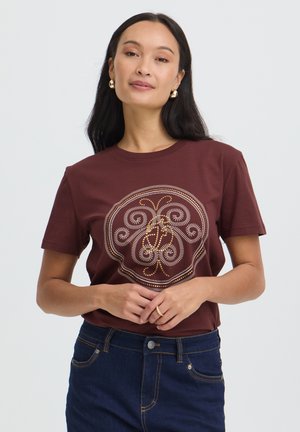 Fransa, FRZARY TEE 1 - T-shirt imprimé - rum raisin w gold foil