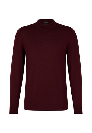Maglioncino a collo alto color bordeaux con maniche lunghe, caratterizzato da un design aderente e polsini a coste. Senza loghi o decorazioni visibili.