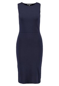 Laivan sininen hihaton mekko, joka on vartaloa myötäilevä, valmistettu teksturoidusta materiaalista, jossa on pyöreä kaula-aukko ja polveen ulottuva helma.