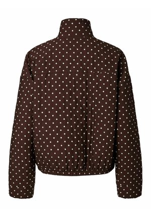 Veste matelassée marron à pois blancs, avec taille élastique et col montant, vue de dos.