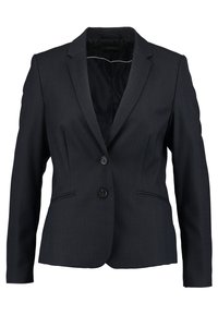 Marinblå blazer med skräddarsydd passform, med slagkrage, tvåknappsstängning och sidofickor. Tillverkad av texturerat tyg.