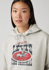 Grå hets med huva och dragsnören, med en retro Levi's-logga i röd och marinblå, med en texturerad tygkänsla och avslappnad passform.