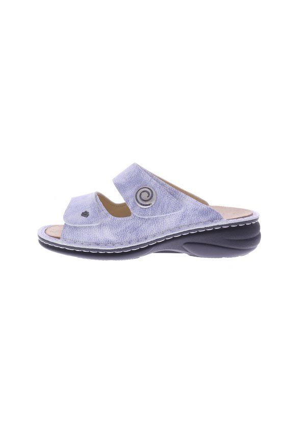 Pantolette flach - blau weiss