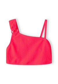 Top bikini fucsia neon con texture a coste; un spallino presenta un accento annodato. Spallino sottile regolabile per una vestibilità perfetta.