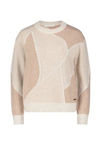Pullover in Beigetönen, mit einem strukturierten Design und abstrakten Formen, Rundhalsausschnitt sowie gerippten Bündchen und Saum. Weicher, gestrickter Stoff.