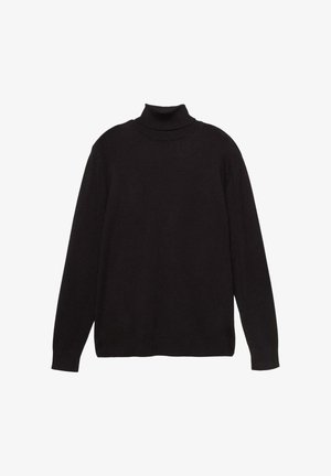 Čierny dlhý rukáv rolák s rebrovanými manžetami a lemom, položený na bielom pozadí.