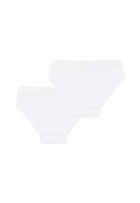 Culotte bianche di cotone con una fascia elastica morbida. Presentano un design semplice, senza motivi e una consistenza liscia. Inclusi due paia.